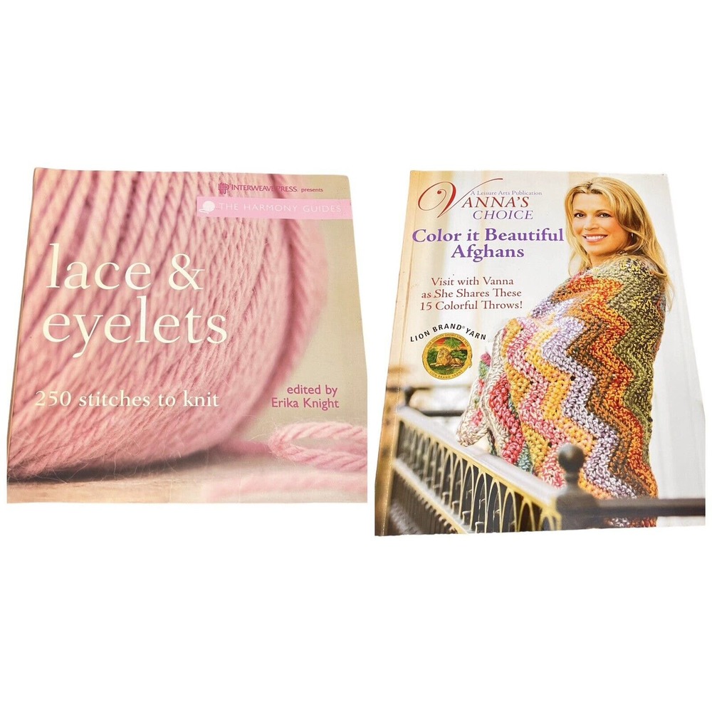 2 BOOKS Lace & Eyelets: 250 Stitches to Knit & Vannas choice Color it Beautiful